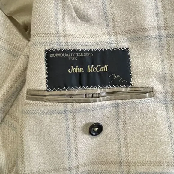 Oxxford Clothes Sport Coat Jacket Mens Size 40 R Beige Plaid USA Pure Cashmere